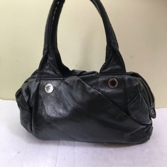 Marc By Marc Jacobs Black Pebble Leather Satchel Bag Shoulder Zipper Logo Hobo - Picture 1 of 16